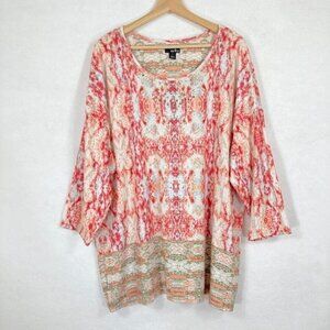Erika Masha Abstract Embellished 3/4 Sleeve Drop Shoulder Top 2X